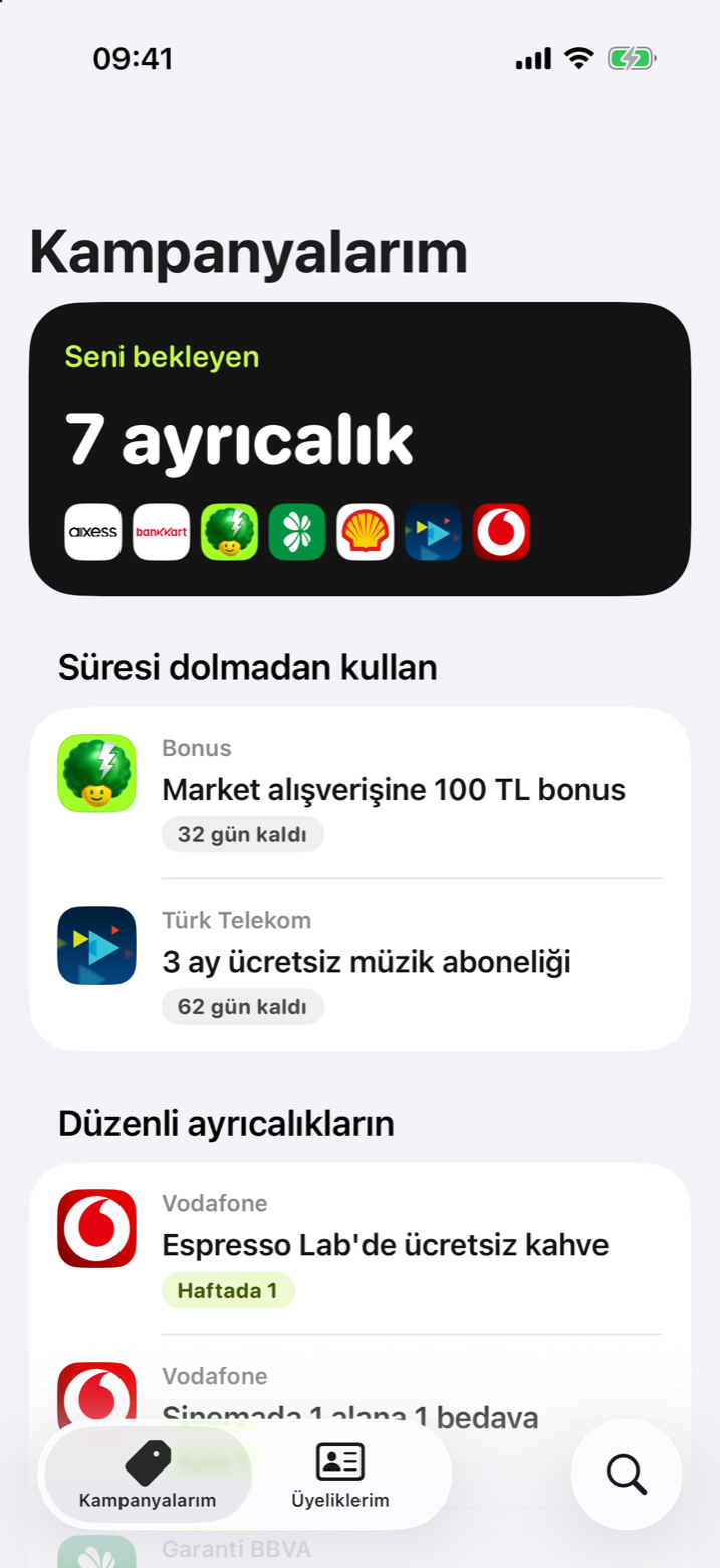 Kampanyam uygulamasında kampanyalar ekranı